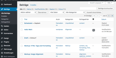wordpress backend alle beitraege